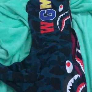 purple and blue camo shark bape hoodie